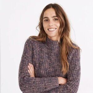 Madewell Pointelle Mockneck Pullover Sweater in Heather Eggplant